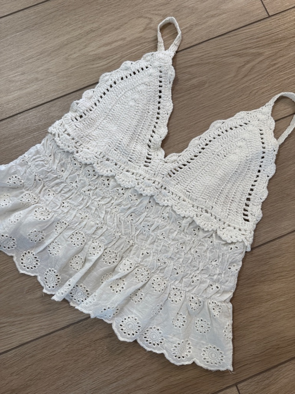 American Flirt Crotchet Eyelet Babydoll Tank Top Sz M Cottagecore Festival Girly